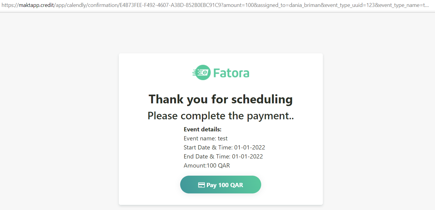 Fatora Payment API Calendly