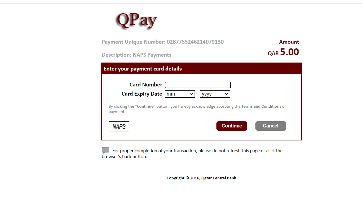 debit payment page