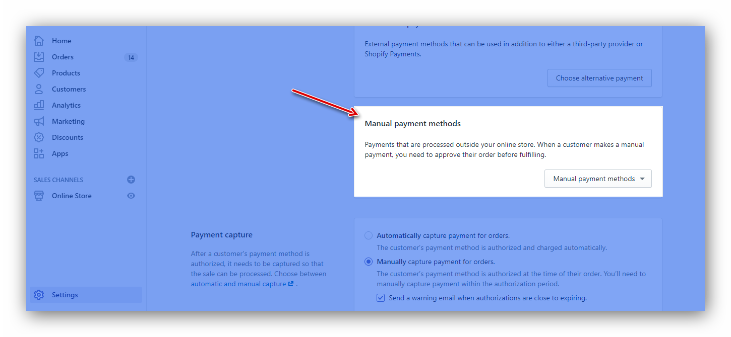Manual payment methods