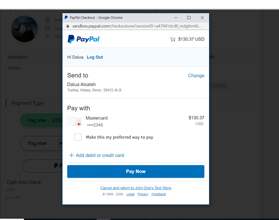انقر فوق زر PayPal