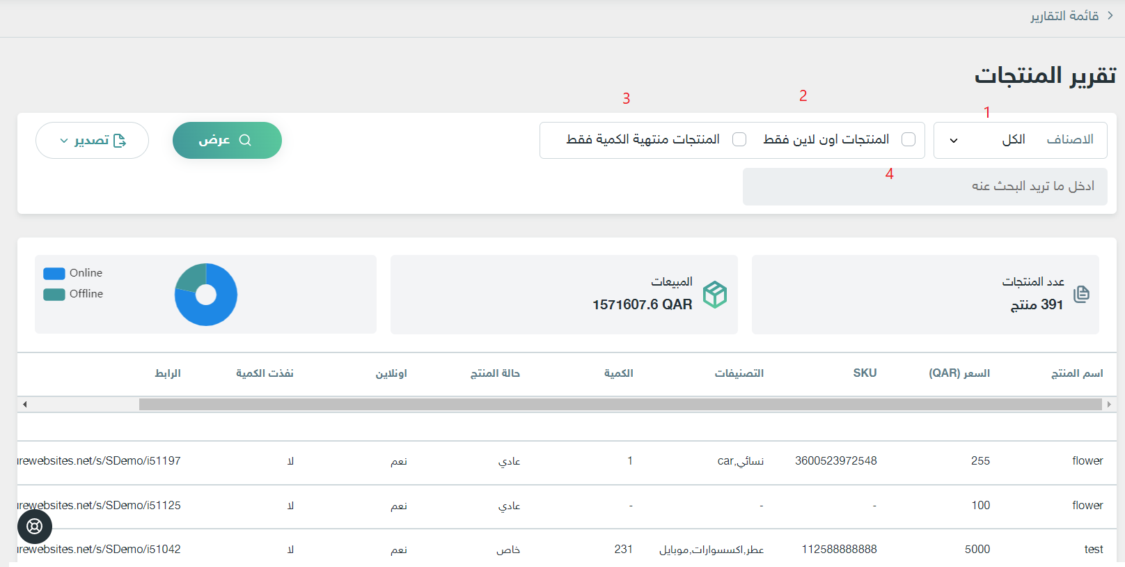 تقرير المنتجات في متجرك