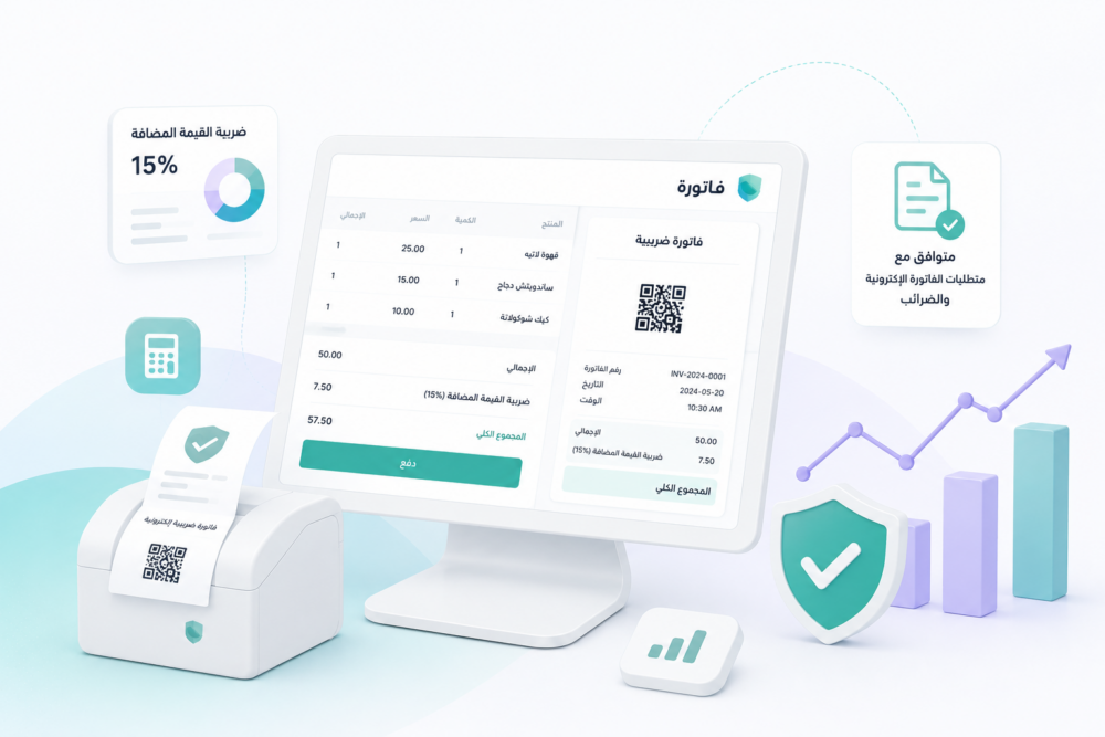 نظام كاشير متوافق مع متطلبات الفاتورة الإلكترونية والضرائب
